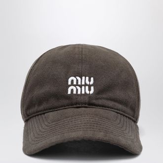 Miu Miu Washed denim baseball cap in dark brown and blue