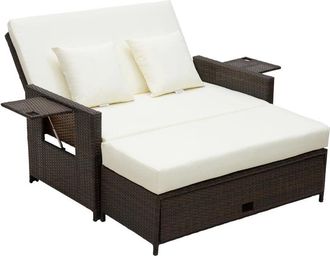 OUTSUNNY Rattan Sun Lounger 2 Seater Day Bed-Brown | TJ Hughes Brown