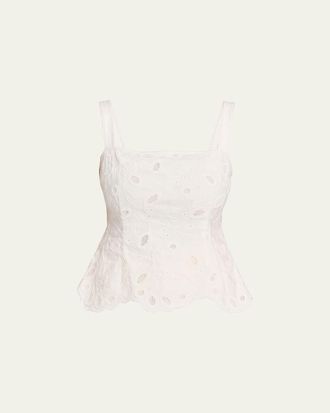 SIMKHAI McKenna Embroidered Peplum-Hem Top