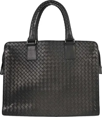 Bottega Veneta Top Zip Intrecciato Nappa Black Leather Briefcase Bag (Pre-Owned)