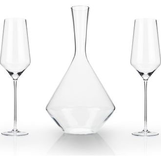 Viski Raye Crystal 3-Piece Angled Bordeaux Decanter and Wine Glass Set in Clear at Nordstrom