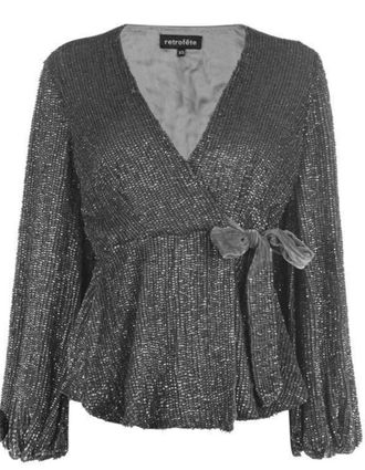 Retrof&ecirc;te Gun Metal Sequin Bette Blouse Size S