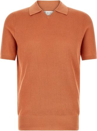 Brunello Cucinelli Polo van Engelse rib gebreid katoen - Heren - Polos - Oranje - L - Katoen - Tops