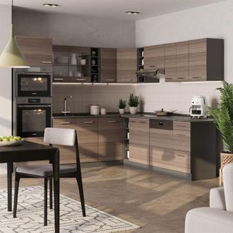 Vicco Cocina Esquinera R-line, Gris Noble/antracita, 237 X 60 Cm Sin Encimera