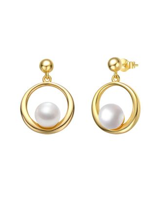 Genevive 14K Over Silver 6.5Mm Pearl Dangle Earrings