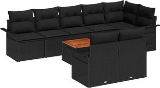 vidaXL Garden Sofa Set with Storage 9 pcs Black Poly Rattan vidaXL