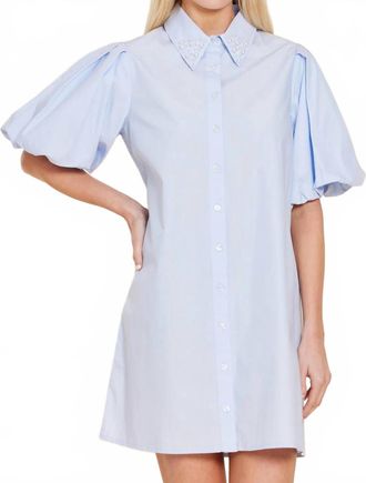 Dolce Cabo Poplin Pearl Embellished Dress In Light Blue