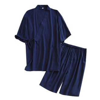 Generic Mens Pyjamas 2023 Kimono Short Sleeve Shorts Pajamas Plus Size Mens Summer Thin Sweat Japanese Home Wear (Navy, L)
