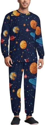 Generic Space Colourful Planets Mens Pajamas Set 2 Piece Lounge Set Long Sleeve Pullover And Pants Comfy Sleepwear M