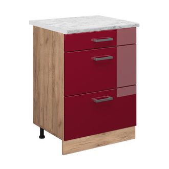 Vicco Mueble Bajo De Cocina R-line, Rojo Burdeos Alto Brillo, 60 Cm Et M&aacute;rmol
