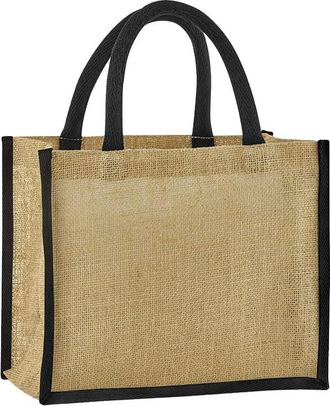 Westford Mill Natural Starched Jute Midi Tote Bag - Natural/Black Tote bag - Bag for men & for women - One Size shopper bag, travel bag, gym bag