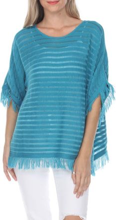 Rain + Rose Fringe Short Sleeve Sweater in Teal at Nordstrom Rack, Size X-Large
