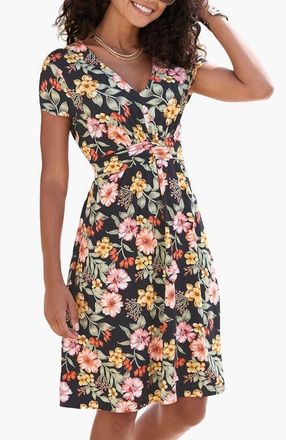 Lascana Womens Floral Short Sleeve Dress in Black Printed at Nordstrom, Size 12