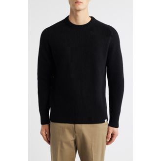 Merz b. Schwanen Wool & Cashmere Rib Crewneck Sweater in Deep Black at Nordstrom Rack, Size X-Large