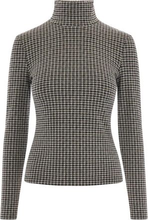 Patrizia Pepe Micro-check High-neck Top - Dames - Coltruien - Bruin - S - Truien & Vesten
