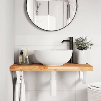 Berkfield Home Elegant Basin Shelf Wall Mounted Steel & Solid Wood Acacia in Brown