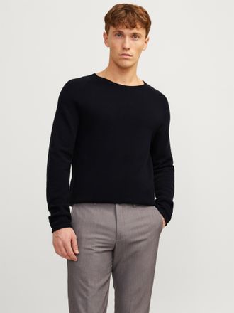 Jack & Jones Rundhalspullover JACK & JONES JJEHILL Einfarbiger Pullover mit angenehmem Tragegef&uuml;hl, Herren, Gr. XXL, schwarz, Obermaterial: 100% Baumwolle, schmal,