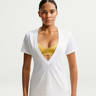 Nike Womens SKIMS Performance Cotton Blend V-Neck Short-Sleeve Top in White | IV6868-125