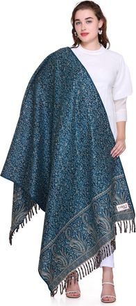 World of Shawls Timeless Paisley Wool Blend Shawl, Tibet Label, Fringed (Teal)