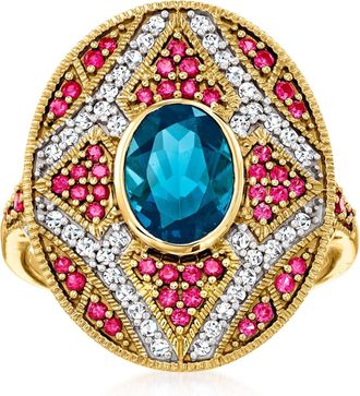 Ross-Simons London Blue Topaz Ring With. Pink Sapphires and. Diamonds in 14kt Yellow Gold