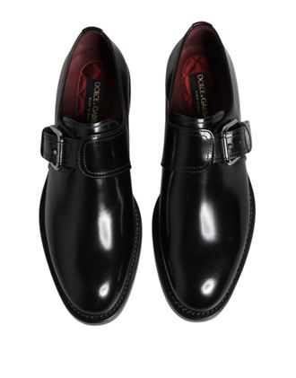 Dolce & Gabbana Mens Black Leather Monk Strap Derby Formal Shoes Calf