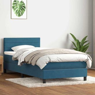 vidaXL Cama Box Spring Con Colch&oacute;n Terciopelo Azul Oscuro 80x210 Cm Vidaxl