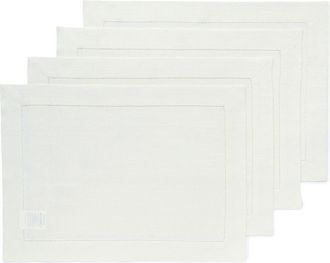 Solino Home Linen Placemats Set of 4, 14 x 19 Inch for Dining Table, Holiday and Everyday Table Decor - Classic Hemstitch in Ivory at Nordstrom, Size
