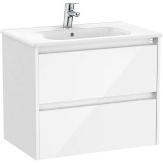 Roca Roca - Pack Unik mueble de 2 cajones + lavabo tenet Color: Blanco brillo - Medidas: 685x460x565 mm