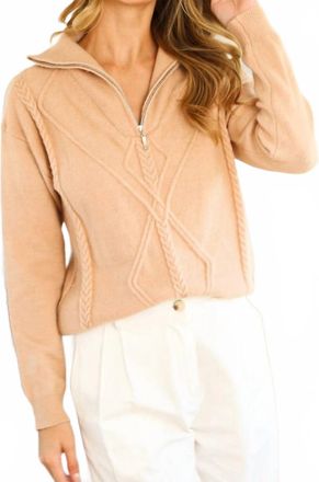 Babe Textured Half Zip Sweater In Camel
