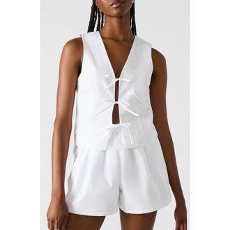 Steve Madden Aliza Tie Front Cotton Blend Top in White at Nordstrom Rack, Size X-Large