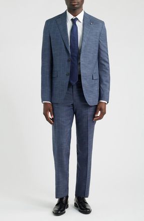 Jack Victor 250th Capsule Mason Regular Fit Blue M&eacute;lange Windowpane Check Wool & Silk Suit in Mid Blue at Nordstrom, Size 36