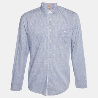HUGO BOSS Boss Orange By Hugo Boss Blue Printed Cotton Long Sleeves Shirt