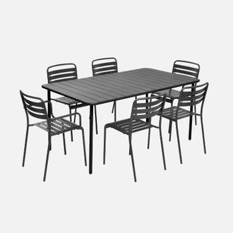 Sweeek Set Mesa De Jard&iacute;n Bistr&oacute; De Acero Con 2 Sillones Y 4 Sillas, 160cm