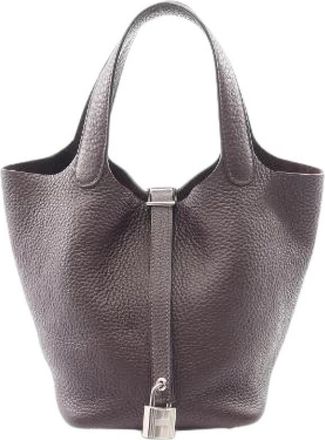 Herm&egrave;s Pre-owned Picotin Lock PM Calfskin Handbag - Dames - Vintage Tas - Bruin - ONE Size - Leer - Vintage