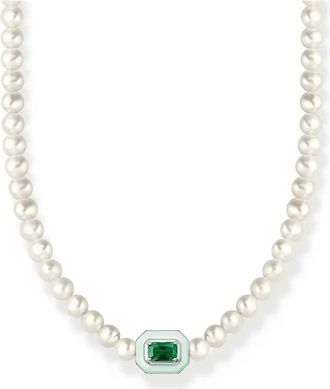 Thomas Sabo Ketting met witte parels en groene steen Ke 2183-082-6-L42V - Dames - Kettingen - Wit - ONE Size - Accessoires