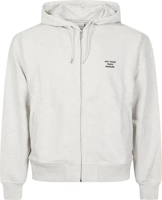 Dr&ocirc;le de Monsieur Slogan Cropped Hooded Full-Zip Cotton Sweatshirt