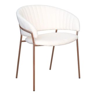 Vintahome Silla de comedor y acero metalizado boucl&eacute; color blanco