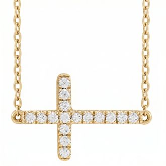 Pompeii3 Womens 1/4Ct Diamond Sideways Cross 14k Gold 18 Lab Grown