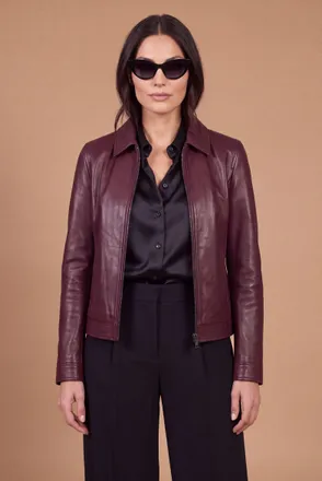 D'Arienzo Giacca in pelle bordeaux nappa effetto liscio colletto camicia DArienzo, Seleziona Taglia S, Colore Bordeaux