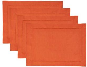 Solino Home Cotton Linen Hemstitch Placemats Set of 6, 14 x 19 in Burnt Orange at Nordstrom
