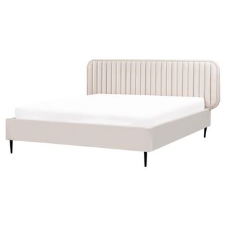 Beliani Cama Con Somier Moderna Tapizado Terciopelo Cabecero Patas De Metal Beige 160 X 200 Cm Brin