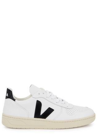 Veja V-10 White Leather Sneakers, Sneakers, White, Leather, Round toe - 2