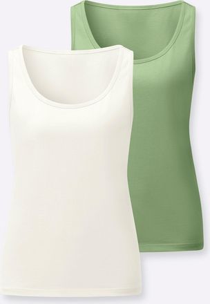 Casual Looks Shirttop CASUAL LOOKS, Damen, Gr. 36, eucalyptus, ecru, 100% Baumwolle, unifarben, Rundhals, Tops Shirttop