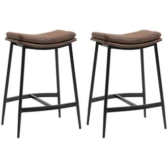 HOMCOM Breakfast Bar Stools Set of 2 Upholstered Barstools w/ Curved Seat Brown | TJ Hughes