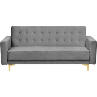 Beliani Sofá 3 plazas de terciopelo gris dorado reclinable acolchado patas metal Aberdeen