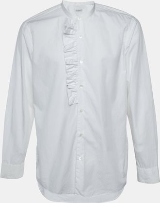 Dries Van Noten White Cotton Frill Detail Mandarin Collar Shirt