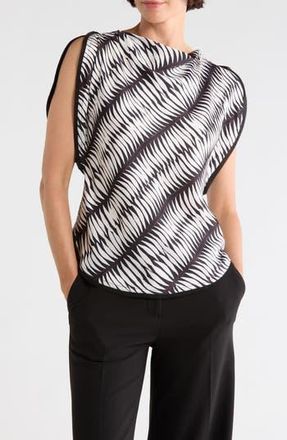 DKNY Satin Flutter Sleeve Top in Black/Tobacco at Nordstrom Rack, Size Xx-Large