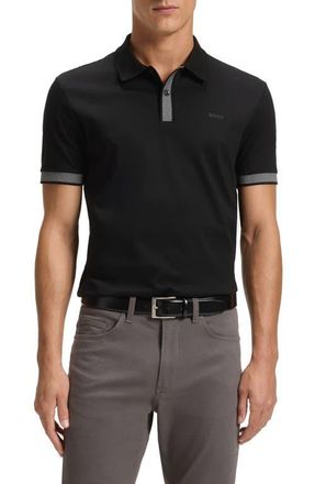 BOSS H-Phillipson Wool Polo in Black/Grey at Nordstrom, Size Medium