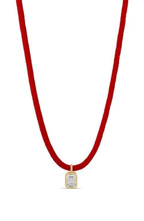 SHYMI Emerald-Cut Cubic Zirconia Pendant Necklace in Gold/Red at Nordstrom