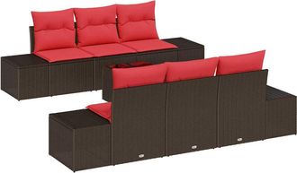 vidaXL Conjunto De Sof&aacute; De Jard&iacute;n 8 Uds. Beige Y Rojo Rat&aacute;n Sint&eacute;tico Vidaxl